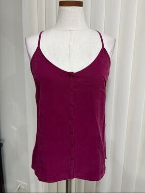 Anthropologie women’s wine color Button-Front Camisole racer back thin straps XS